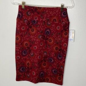 LuLaRoe Cassie Pencil Skirt Red Floral Print Womens Small